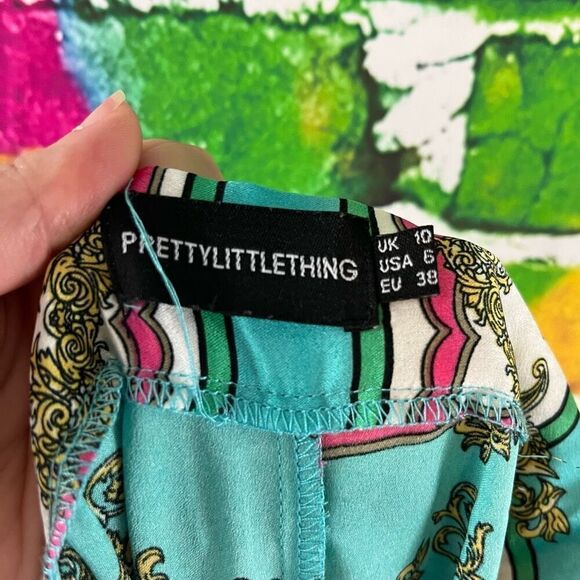 Pretty Little Thing Scarf Print Wide Leg Trouser Pants Size 6 - Picture 8 of 9